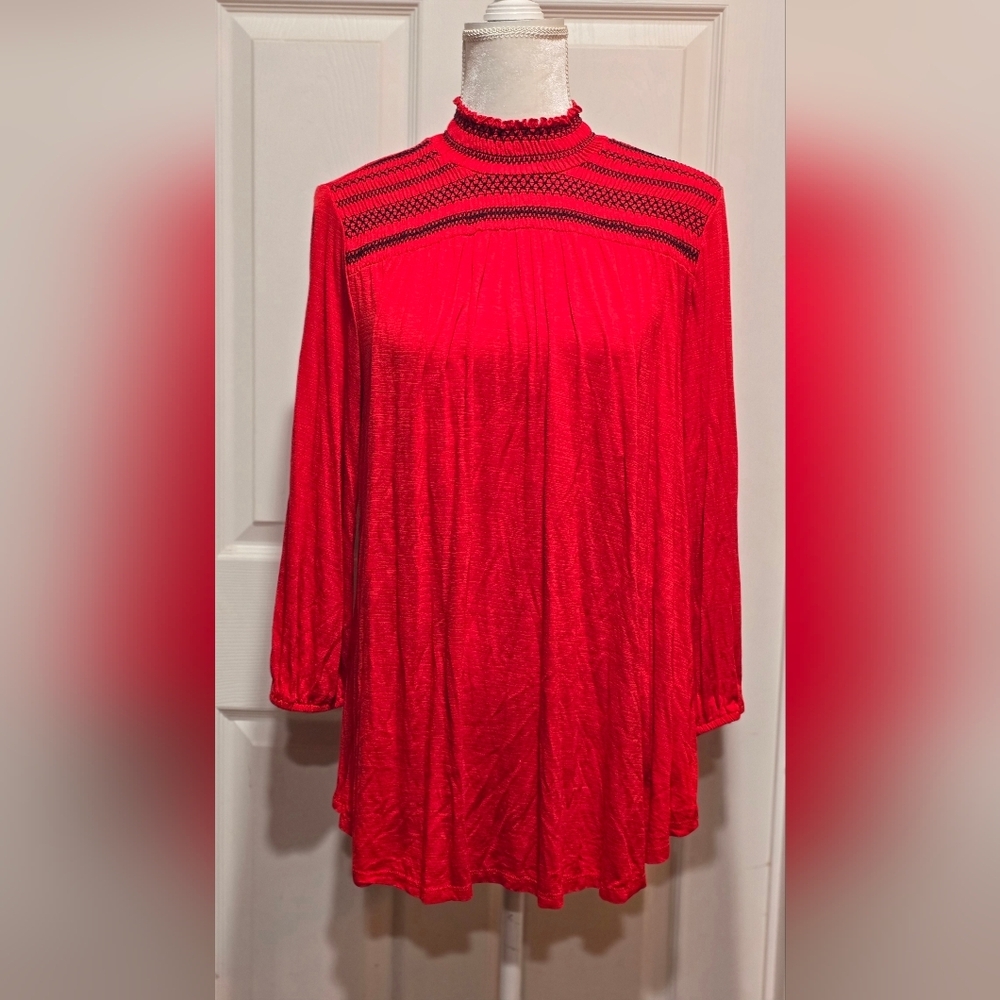Lane Bryant Mockneck Red & Navy Blue Top Size 14/16
